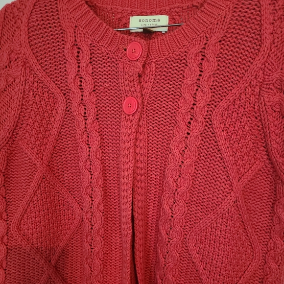 (1263) Sonoma Woman's Shrug Two Button Cable Sweater, Size: 1X Color: Red - Picture 6 of 8